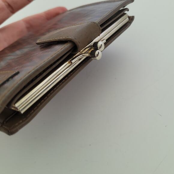 Valentino Bifold Card Bill Holder Brown Wallet Medium Vintage Kisslock Italian - Picture 8 of 11